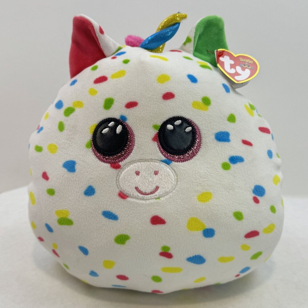 Ty Squish A Boos Harmonie Unicorn Plush Toy 8" Multicolor Dot Pattern Confetti